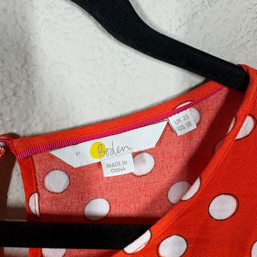 Boden Plus 18 Polka Dot Boxy Top Blouse Orange White Viscose Flutter Sleeves - Picture 6 of 7